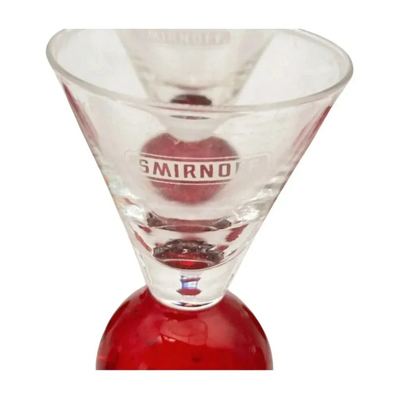 Smirnoff Lot 6 Vodka Glasses Specialty Red Ball Base  Clear Shot Glass - Picture 2 of 6